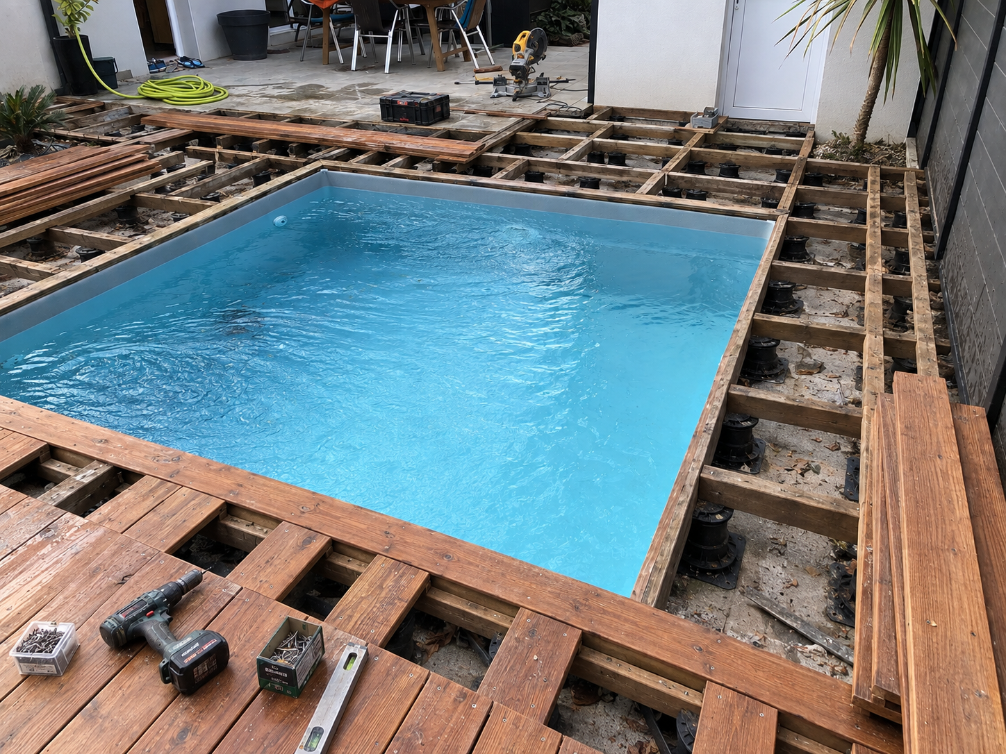 Terrasse bois autour d'une piscine